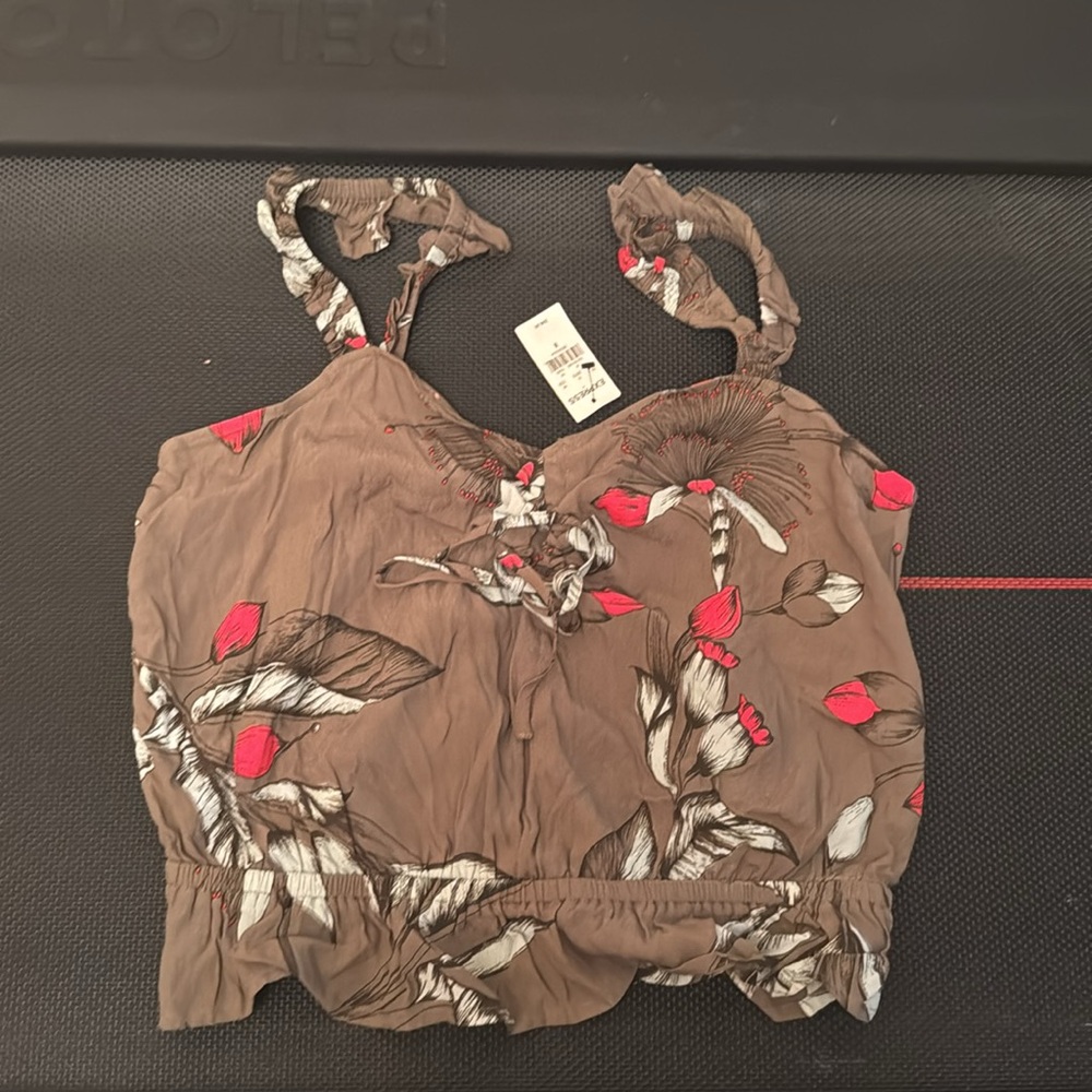 Floral Brown and Red Sleeveless Top